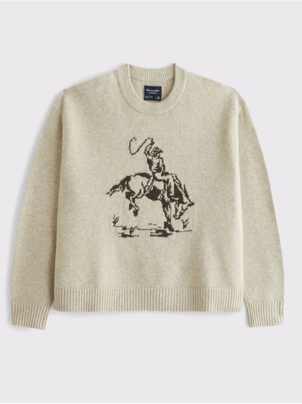 RARE Abercrombie & Fitch Men’s Crewneck Sweater with Cowboy Motif - Cream size M